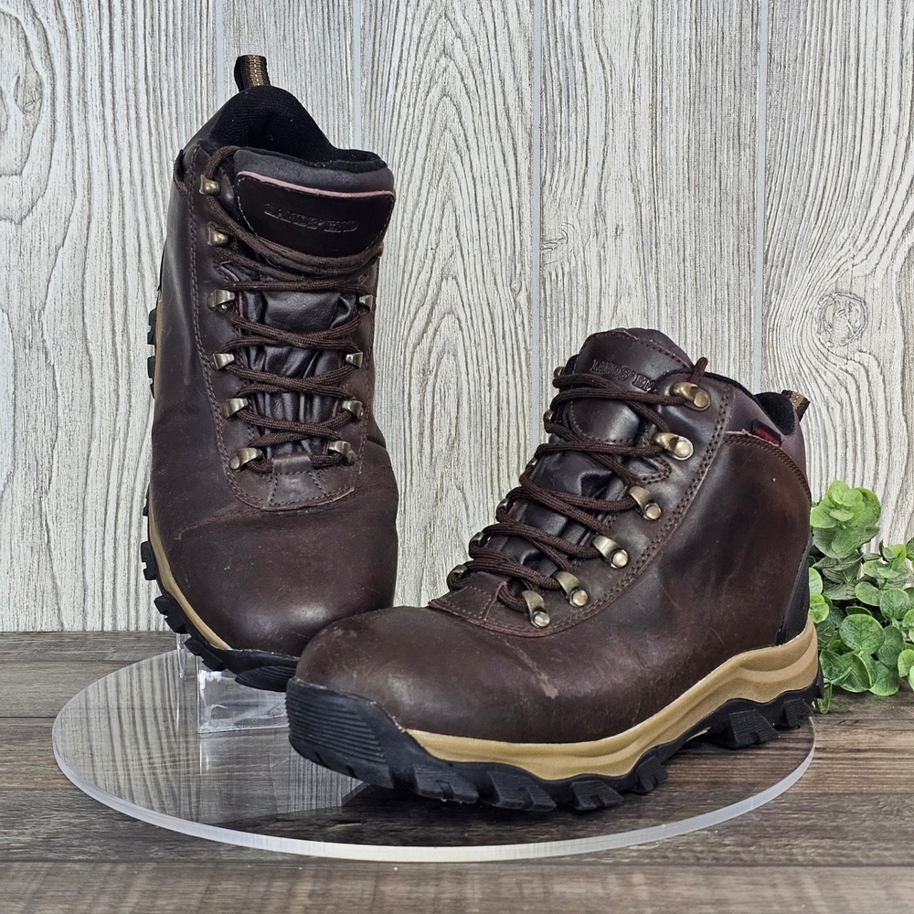 Lands' End Men's 8.5 Waterproof Leather Hiking‎ Boots Brown Outdoor Trail Grunge